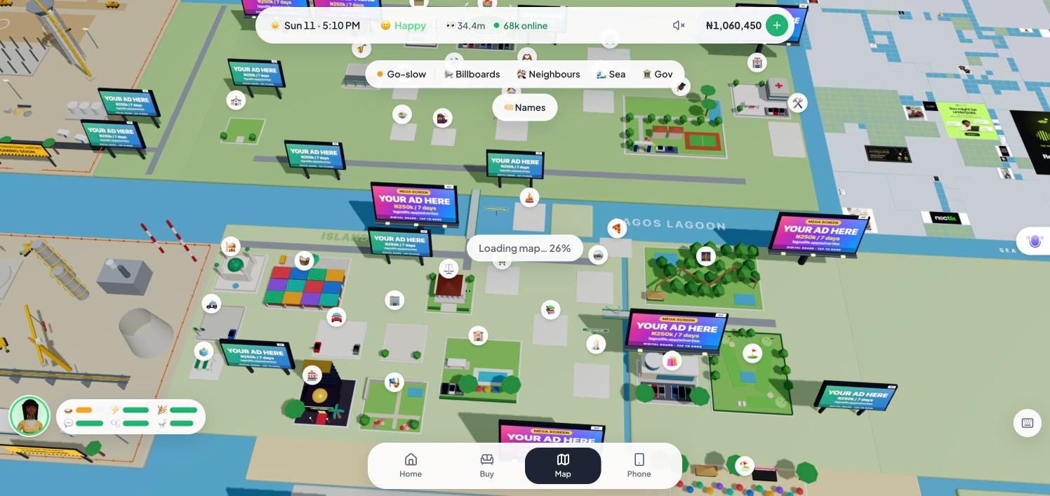 The Lagos Life city map covered in brand billboards